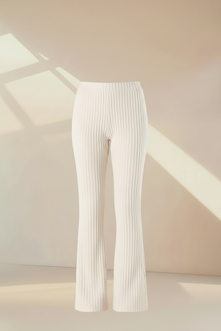 Pantalon Patte D'Éléphant Blanc Cassé Côtelé Évasé Confortable - Maille - vue 3