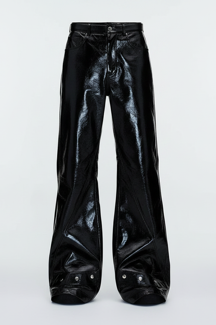 Pantalon Patte D'Éléphant Noir Brillant Cuir Évasé Homme - vue 3