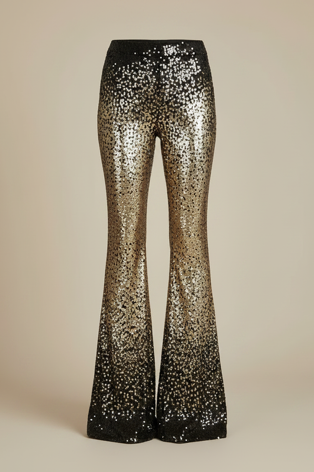 Pantalon Patte D'Éléphant Paillettes Dorées Dégradé Noir Évasé - Multicolore Polyester - vue 3