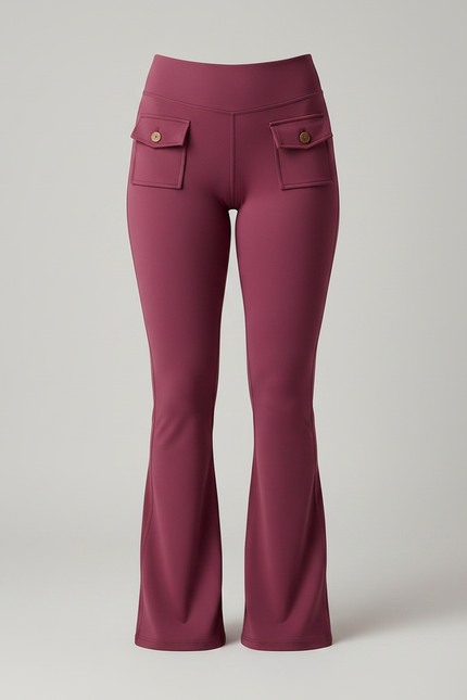 Pantalon Patte D'Éléphant Bordeaux Taille Haute Cargo Sport Fluide - Polyester - vue 3