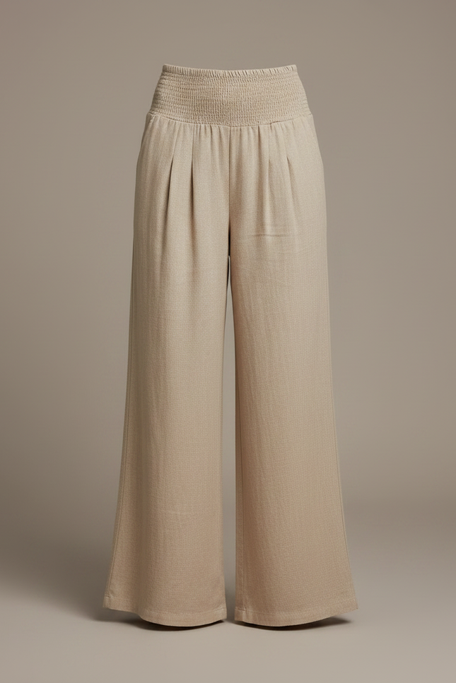 Pantalon Patte D'Éléphant Beige Ample Taille Smockée Enfant - Lin - vue 3
