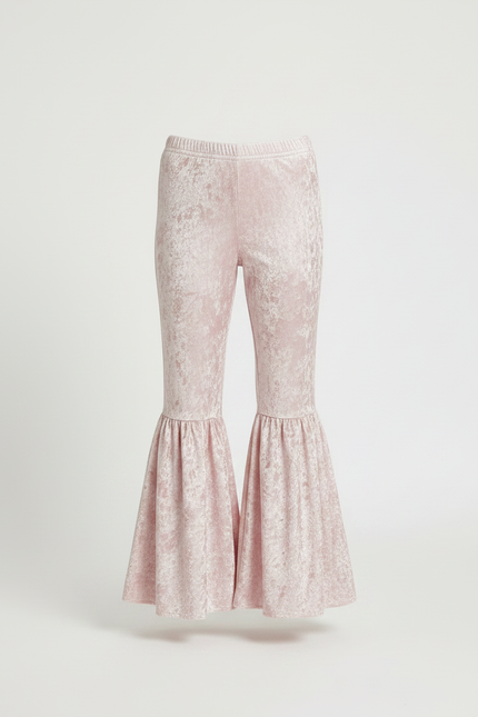 Pantalon Patte D'Éléphant Velours Rose Évasé Froissé Enfant - vue 3