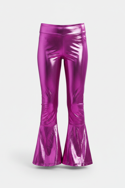 Pantalon Patte D'Éléphant Fushia Brillant Métallisé Évasé Fille - Rose Polyester - vue 3