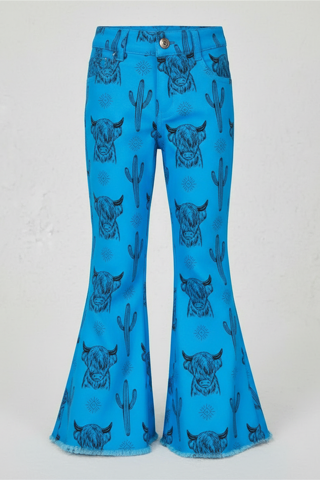 Pantalon Patte D'Éléphant Bleu Imprimé Cactus Bovin Décontracté Enfant - Polyester - vue 3
