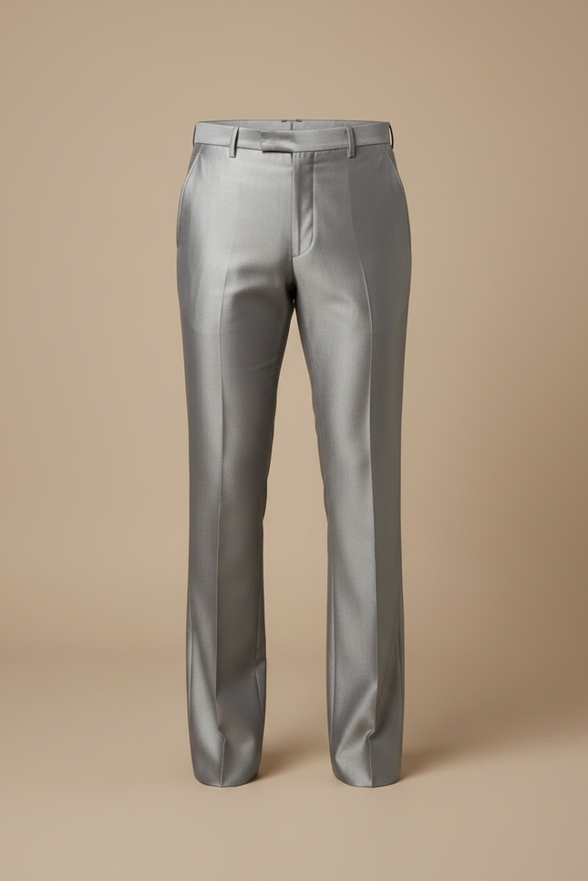 Pantalon Patte D'Éléphant Homme Gris Clair Brillant Élégant - Argenté Satin - vue 3