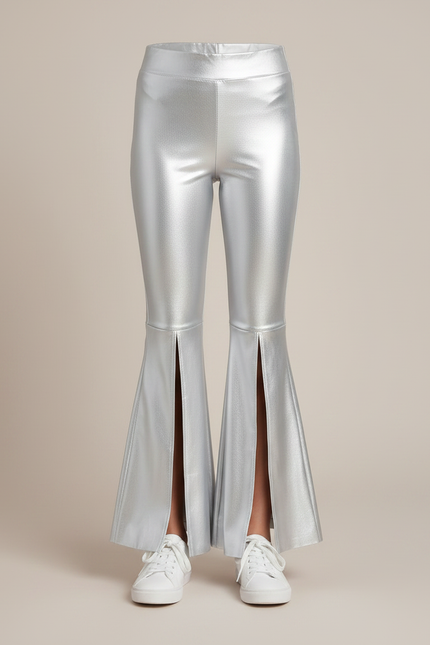 Pantalon Patte D'Éléphant Argenté Brillant Fendu Évasé Fille - Polyester - vue 3