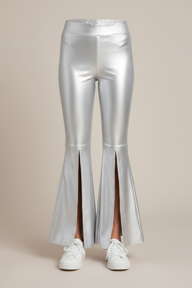 Pantalon Patte D'Éléphant Argenté Brillant Fendu Évasé Fille - Polyester - vue 3
