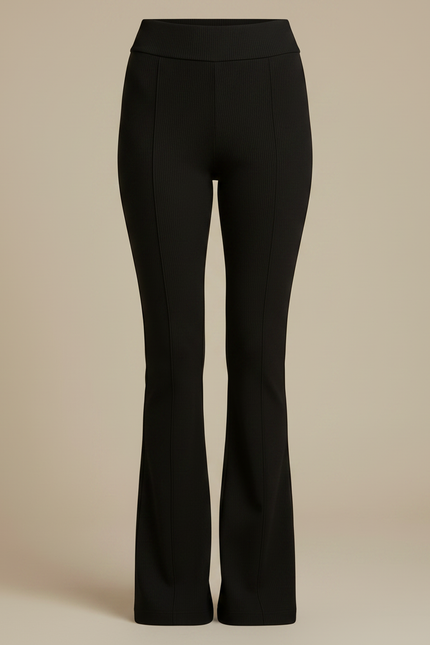 Pantalon Patte D'Éléphant Noir Taille Haute Évasé Confortable Femme - Maille - vue 3