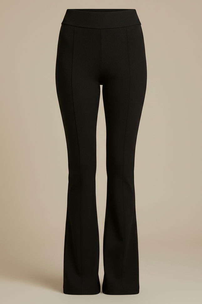 Pantalon Patte D'Éléphant Noir Taille Haute Évasé Confortable Femme - Maille - vue 3