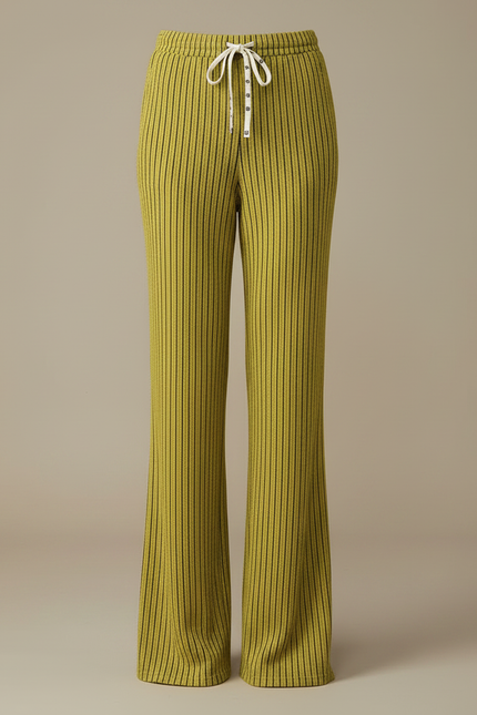 Pantalon Patte D'Éléphant Vert Cordon Rayé Fluide Décontracté - Maille - vue 3