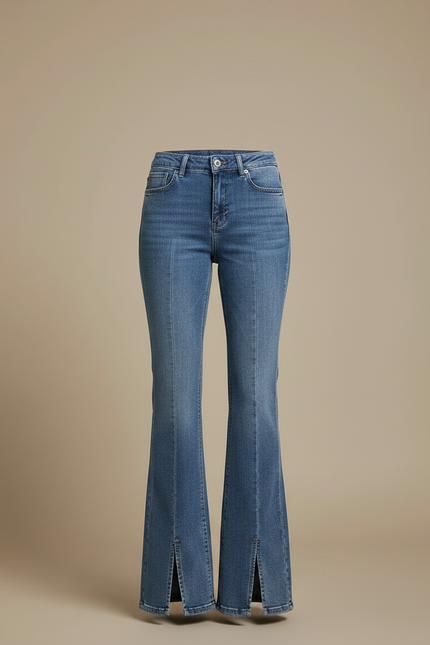 Pantalon Patte D'Éléphant Jean Bleu Fendu Taille Haute - vue 3
