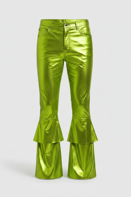 Pantalon Patte D'Éléphant Vert Métallique Brillant Évasé Homme - Polyester - vue 3