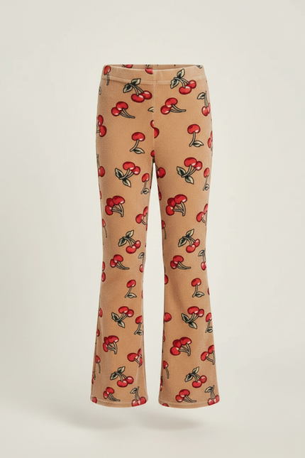 Pantalon Patte D'Éléphant Velours Cerises Imprimé Hiver Enfant - Beige - vue 3