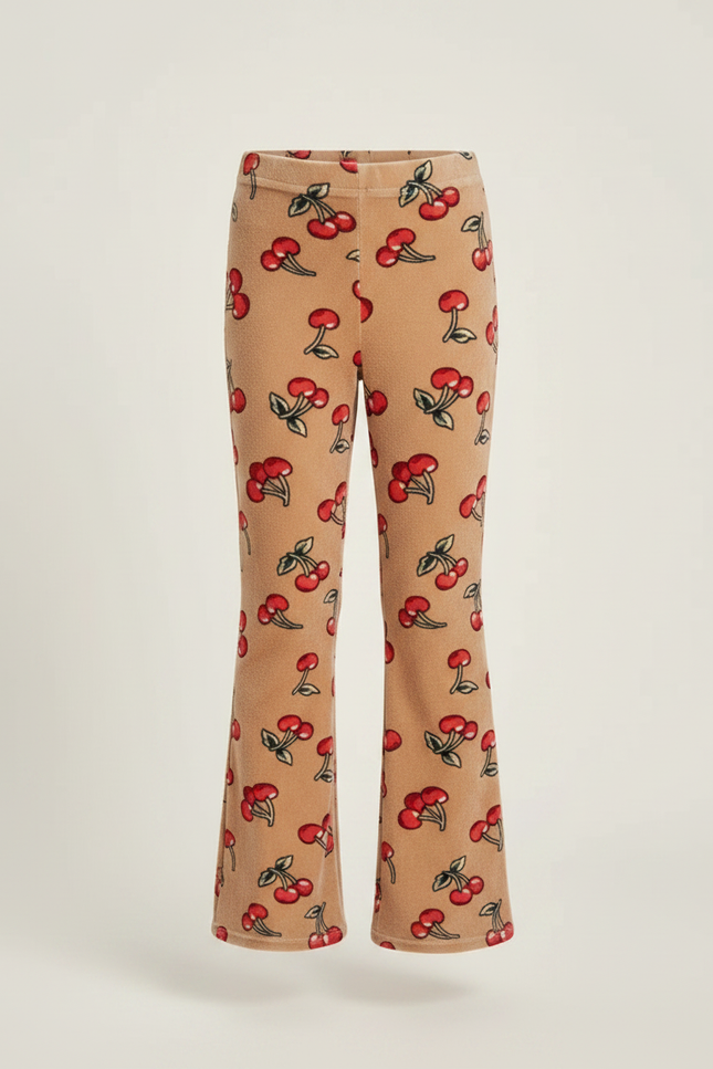 Pantalon Patte D'Éléphant Velours Cerises Imprimé Hiver Enfant - Beige - vue 3