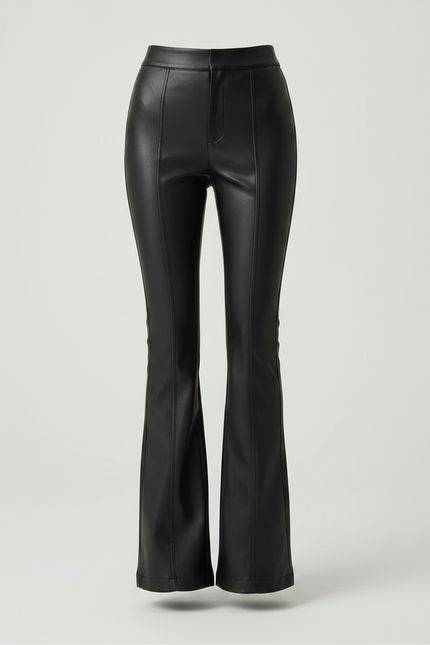 Pantalon Patte D'Éléphant Noir Simili Cuir Taille Haute Élégant - vue 3