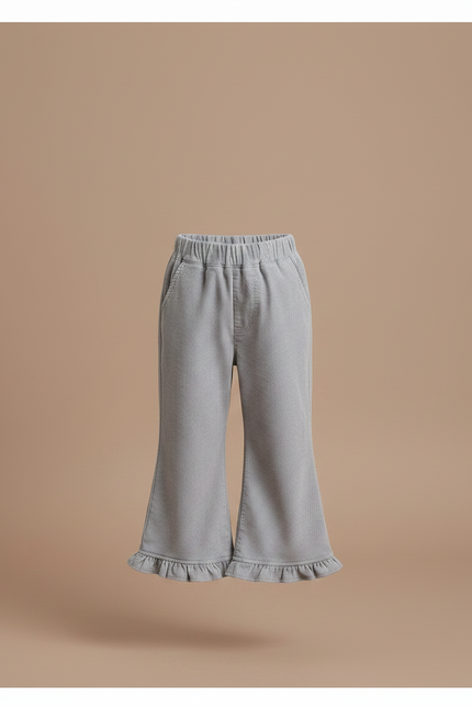 Pantalon Patte D'Éléphant Gris Côtelé Évasé Volants Enfant - Cordé - vue 3