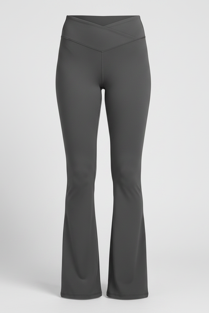 Pantalon Patte D'Éléphant Gris Taille Haute Évasé Yoga - Polyester - vue 3