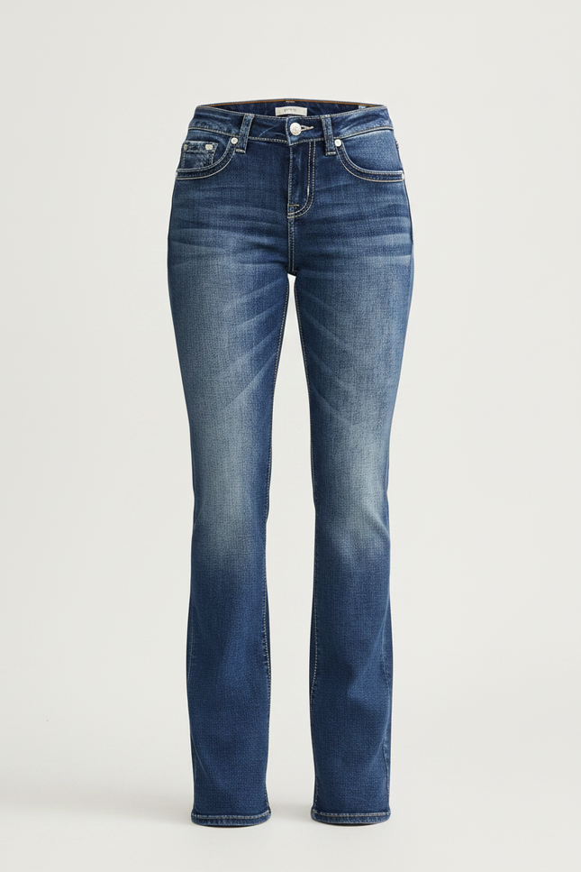 Pantalon Patte D'Éléphant Denim Bleu Décontracté Taille Haute - Jean - vue 3