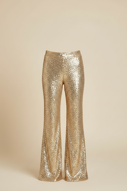 Pantalon Patte D'Éléphant Paillettes Dorées Évasé Scintillant - Polyester - vue 3