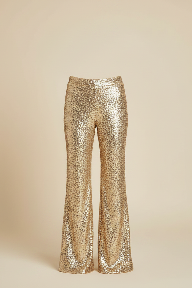 Pantalon Patte D'Éléphant Paillettes Dorées Évasé Scintillant - Polyester - vue 3
