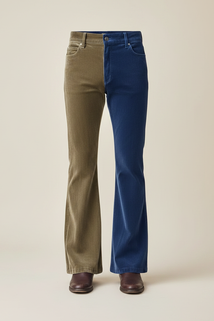 Pantalon Patte D'Éléphant Bicolore Velours Côtelé Évasé Homme Rétro - Multicolore Cordé - vue 3