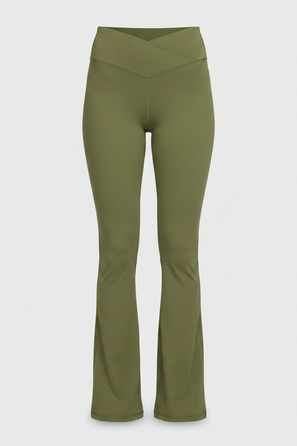 Pantalon Patte D'Éléphant Vert Kaki Taille Haute Évasé Yoga - Polyester - vue 3