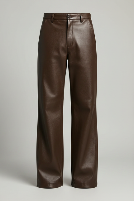 Pantalon Patte D'Éléphant Marron Cuir Large Élégant Homme - vue 3