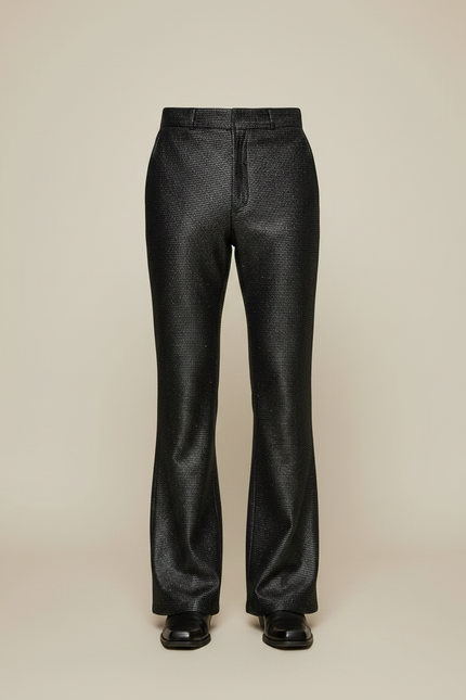 Pantalon Patte D'Éléphant Noir Brillant Pailleté Évasé Homme - Maille - vue 3