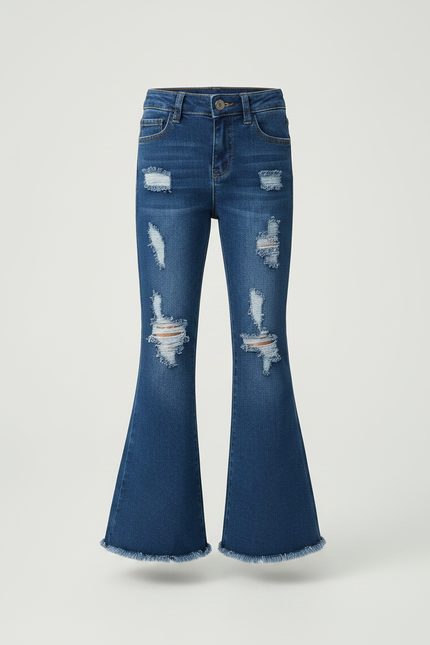Pantalon Patte D'Éléphant Denim Bleu Déchiré Fille - Jean - vue 3