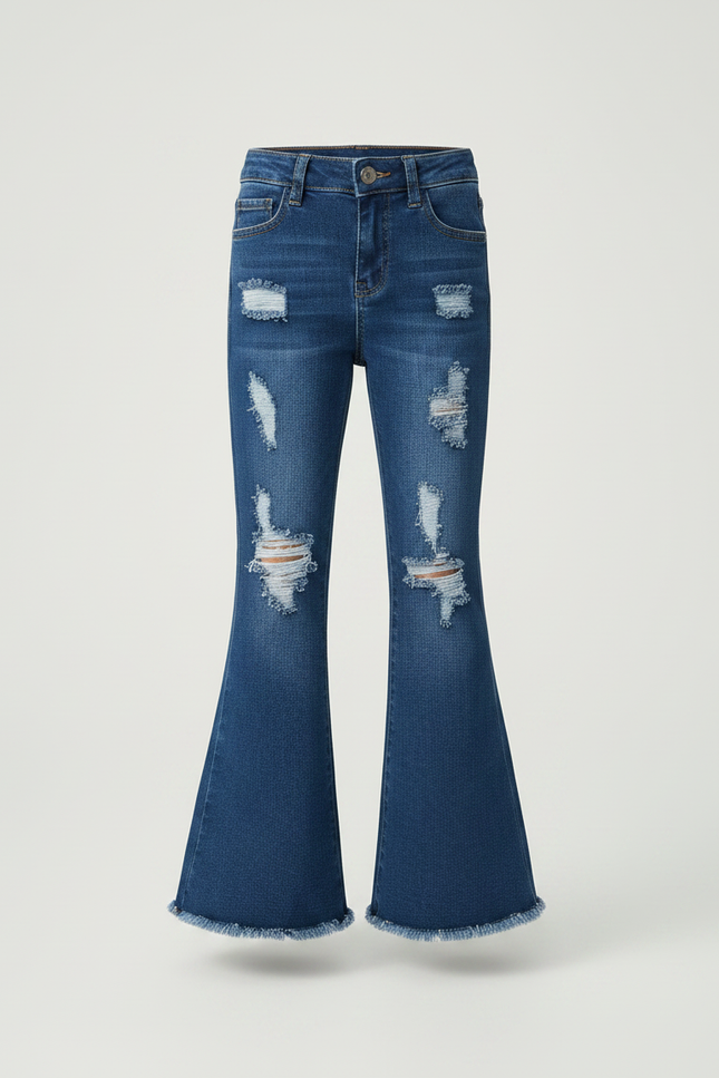 Pantalon Patte D'Éléphant Denim Bleu Déchiré Fille - Jean - vue 3