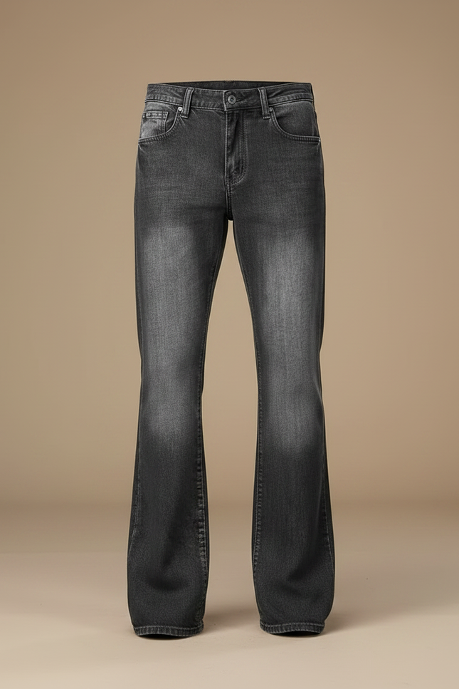 Pantalon Patte D'Éléphant Homme Jean Délavé Évasé Classique - Gris - vue 3