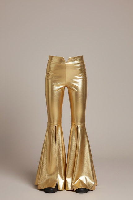 Pantalon Patte D'Éléphant Doré Brillant Évasé Enfant Disco - Simili cuir - vue 3
