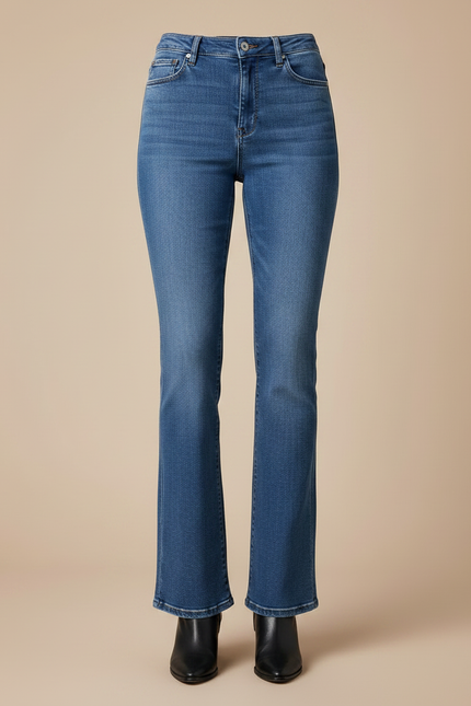 Pantalon Patte D'Éléphant Jean Bleu Taille Haute Stretch Confortable - vue 3