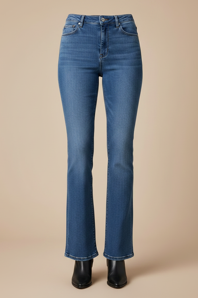 Pantalon Patte D'Éléphant Jean Bleu Taille Haute Stretch Confortable - vue 3