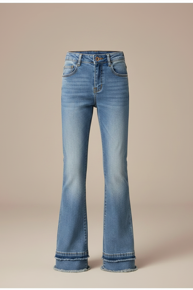 Pantalon Patte D'Éléphant Denim Bleu Frangé Évasé Enfant - Jean - vue 3
