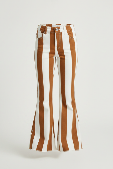 Pantalon Patte D'Éléphant Rayé Marron Blanc Évasé Fille - Multicolore Jean - vue 3