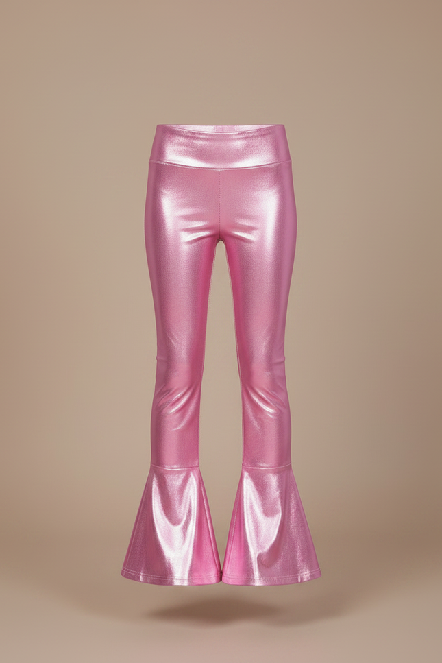 Pantalon Patte D'Éléphant Rose Métallique Brillant Évasé Fille - Polyester - vue 3
