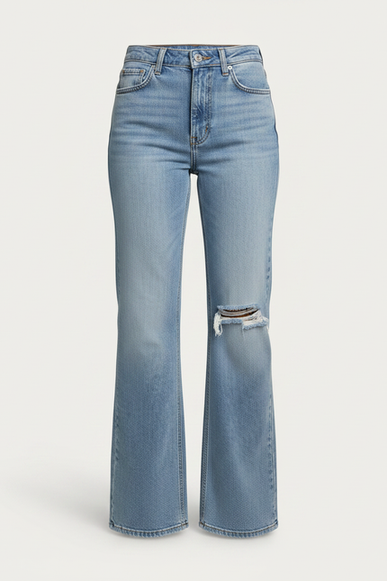 Pantalon Patte D'Éléphant Bleu Déchiré Taille Haute Denim - Jean - vue 3