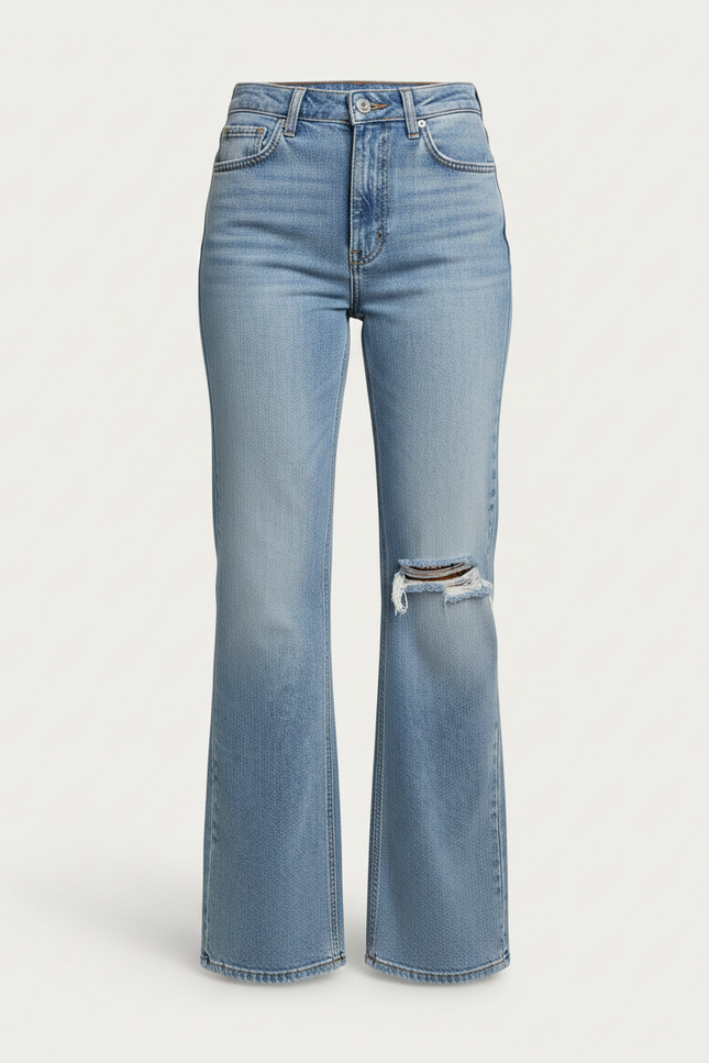 Pantalon Patte D'Éléphant Bleu Déchiré Taille Haute Denim - Jean - vue 3