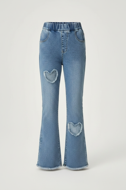 Pantalon Patte D'Éléphant Denim Cœurs Évasé Confortable Fille - Bleu Jean - vue 3