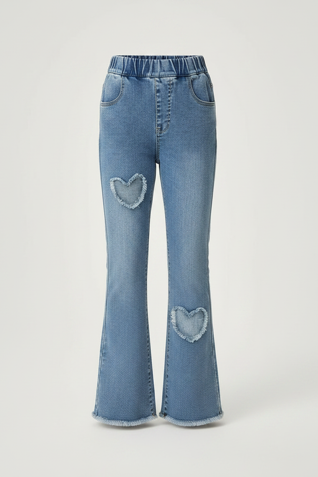 Pantalon Patte D'Éléphant Denim Cœurs Évasé Confortable Fille - Bleu Jean - vue 3