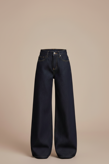 Pantalon Patte D'Éléphant Jean Bleu Foncée Ample Confortable - Marine - vue 3