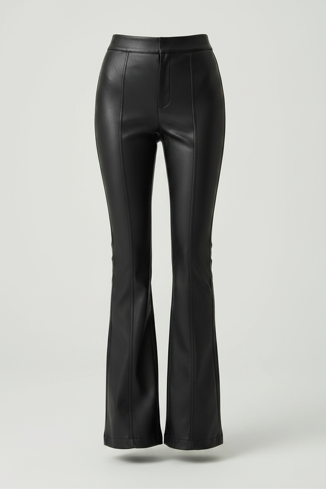 Pantalon Patte D'Éléphant Noir Simili Cuir Taille Haute Élégant - vue 3