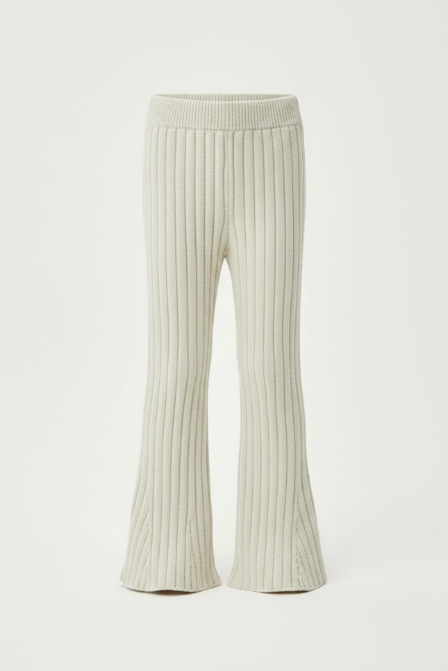 Pantalon Patte D'Éléphant Crème Côtelé Tricoté Confortable Enfant - Beige Maille - vue 3