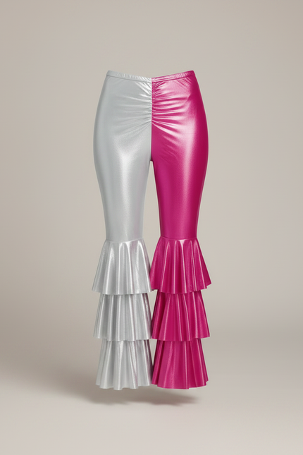 Pantalon Patte D'Éléphant Métallique Bicolore Volants Disco Femme - Multicolore Polyester - vue 3