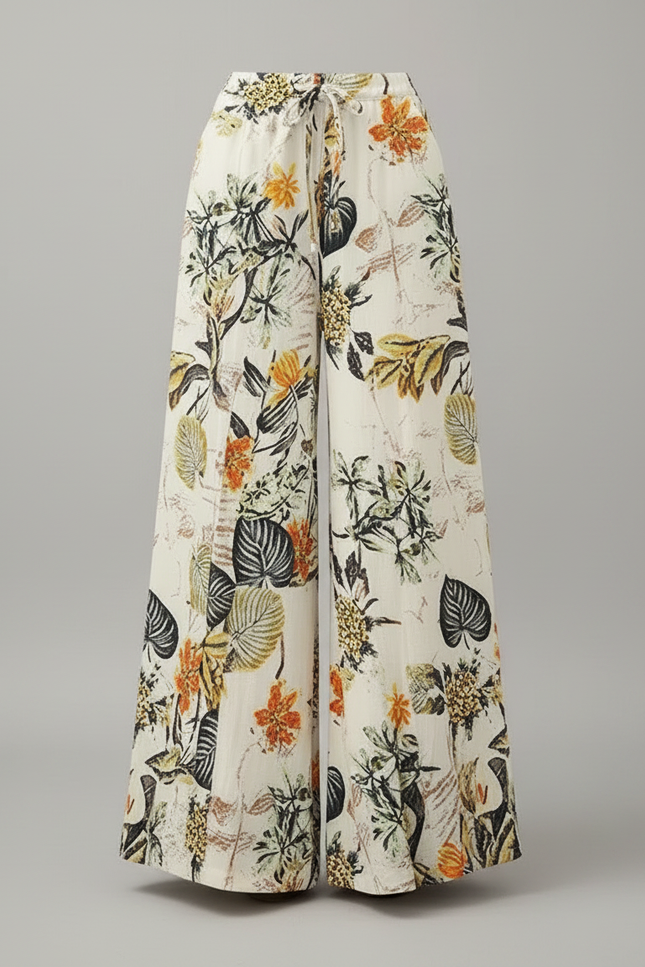Pantalon Patte D'Éléphant Fluide Imprimé Floral Bohème Décontracté - Lin - vue 3