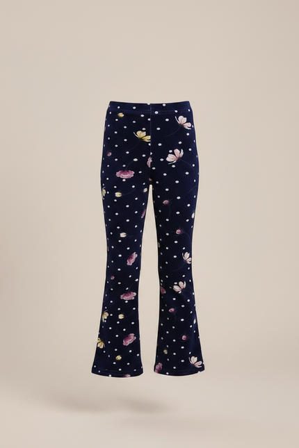 Pantalon Patte D'Éléphant Velours Marine Fleuri Pois Enfant - vue 3