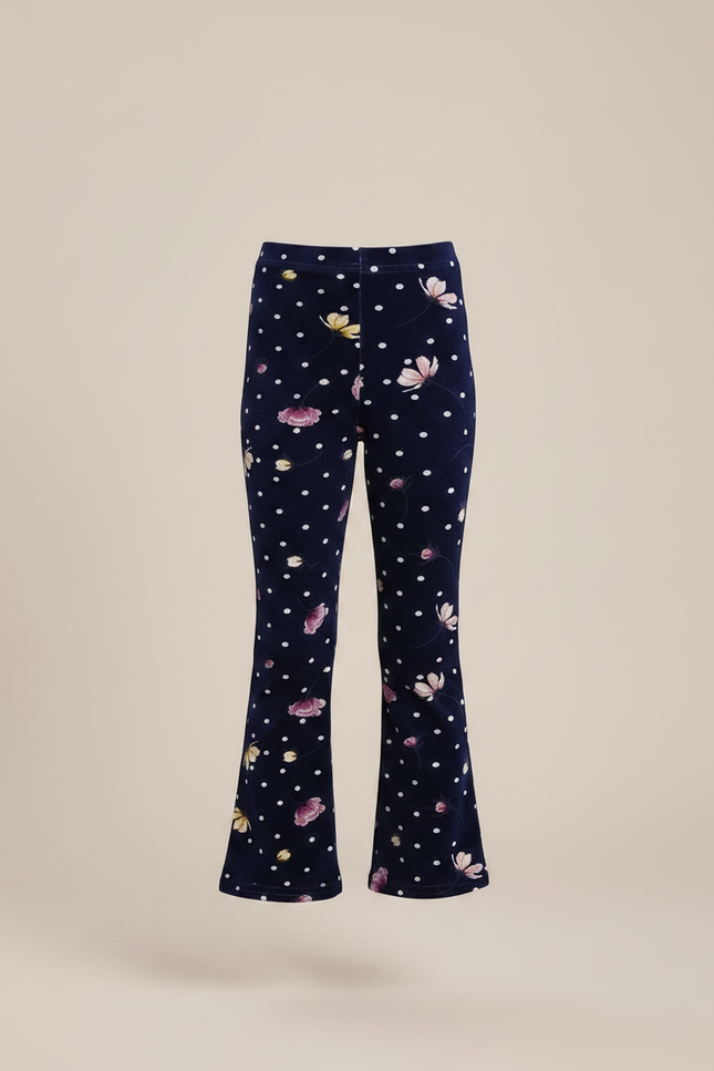 Pantalon Patte D'Éléphant Velours Marine Fleuri Pois Enfant - vue 3