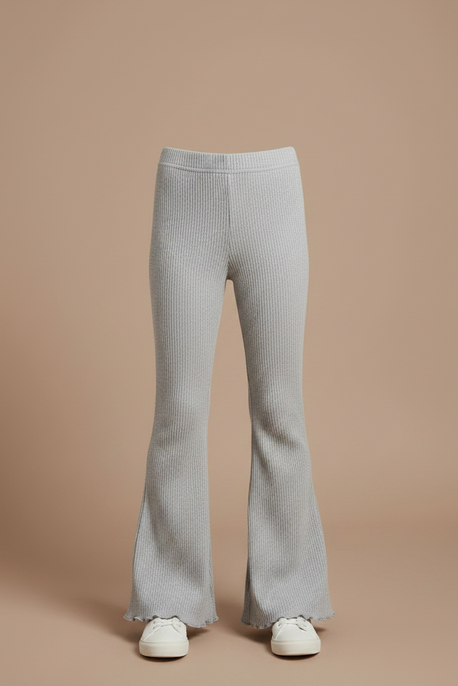 Pantalon Patte D'Éléphant Gris Côtelé Évasé Confortable Fille - Maille - vue 3