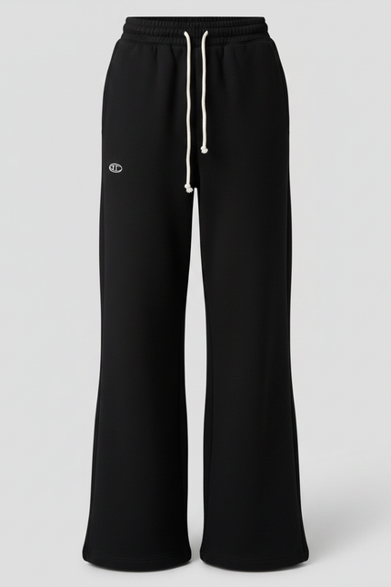 Pantalon Patte D'Éléphant Noir Ample Molletonné Décontracté Brodé - vue 3
